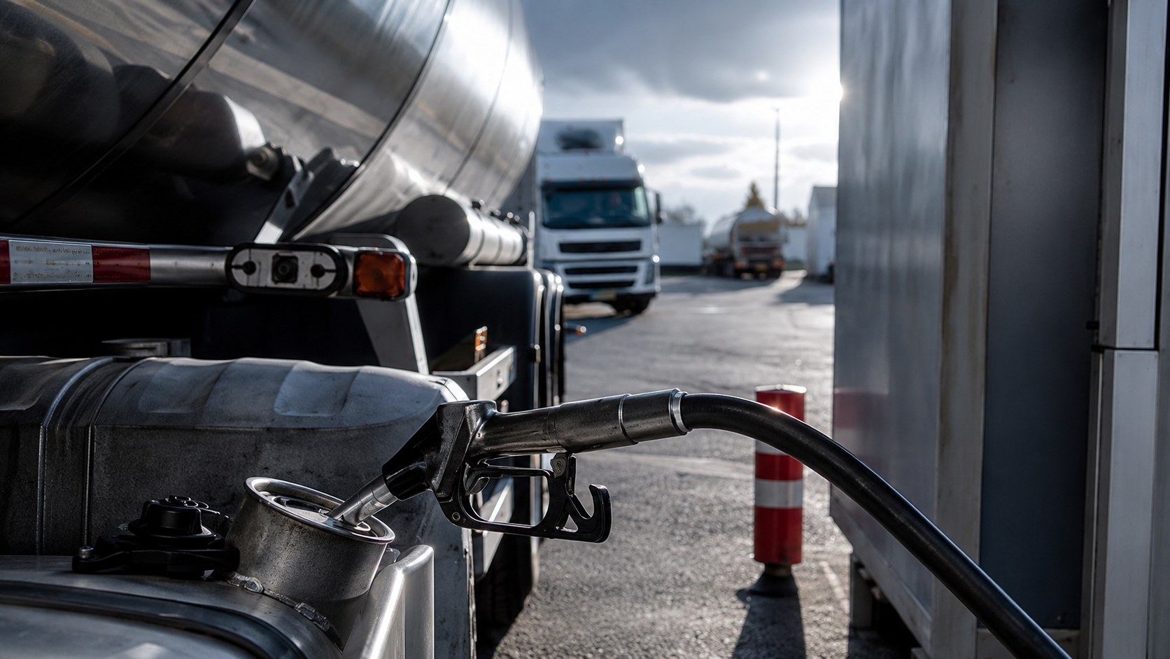 Close-up of fuel nozzle connecting to a J.P. McMahon tanker truck
