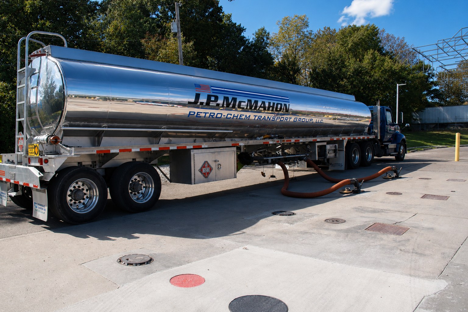 J.P. McMahon chrome tanker connected to underground fuel storage at a Speedway location